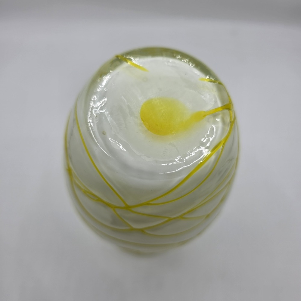 White‎ Art Glass Vase Yellow Threaded Swirl Tall Modern Decorative Vase 11" - Picture 8 of 8